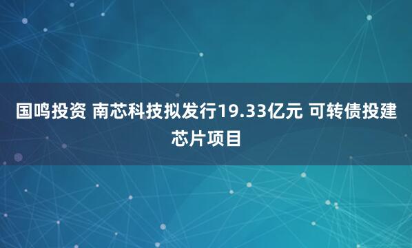 国鸣投资 南芯科技拟发行19.33亿元 可转债投建芯片项目